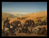 charles-de-coubertin-1850-halt-of-caravans-at-the-wells-of-saba-beersheba-in-the-desert-south-of-hebron-art-print-fine-art-reproduction-wall-art-id-a0v8v54ff