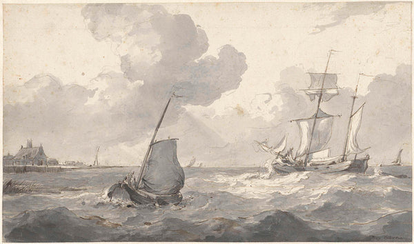 petrus-johannes-schotel-1818-tweemaster-and-fishing-off-the-coast-art-print-fine-art-reproduction-wall-art-id-acz3ii5d6