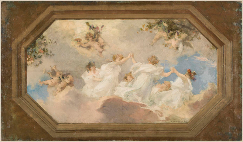 edouard-michel-lancon-1898-sketch-for-mayor-of-suresnes-round-bacchantes-central-ceiling-art-print-fine-art-reproduction-wall-art